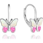 MINET Třpytivé dětské stříbrné náušnice Motýlci s růžovým opálem (Ag 925/1000, 1,85 g)