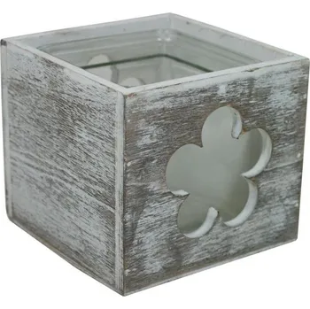 Svícen GOBA kytka patina dřevo-sklo 12 × 12 cm