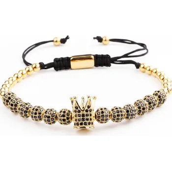 Náramek ANNA PERLY Noblesní trendy shamballa náramek z pozlacených kuliček oceli s prvkem kurunky se zirkony