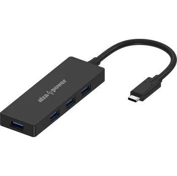 USB hub AlzaPower FlatCore USB-C (M) na 4× USB-A 3.2 Gen 1 (F) černý