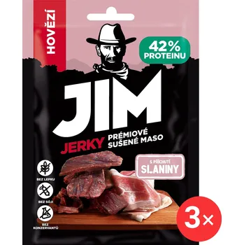 Sušené maso Jim Jerky hovězí s příchutí slaniny 3 x 23 g
