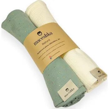 látková plena Maceshka Mušelínová plena Nature 2ks Khaki zlatý puntík+ Ecru