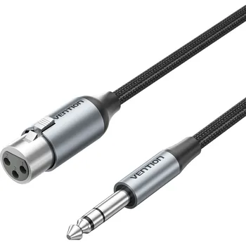 Datový kabel Vention 6.35mm TRS Male to XLR Female Audio Cable 5M Gray Aluminum Alloy Type