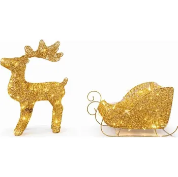 Vánoční ozdoba DECOLED 3D LED svítící jelen se sáněmi, 40 cm, teple bílá