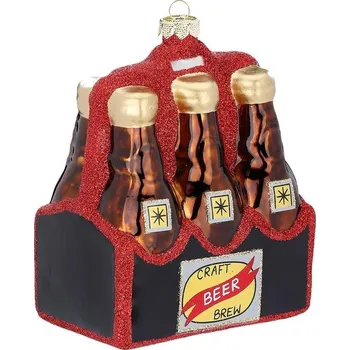 LAALU Vánoční ozdoby - sada lahví s pivem, skleněná, 12,5 cm