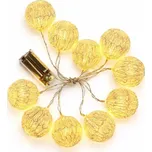 DECOLED LED světýlka na baterie 1,8 m koule teple bílá, 10 diod, čirý kabel IP20 interiér, 2× AA