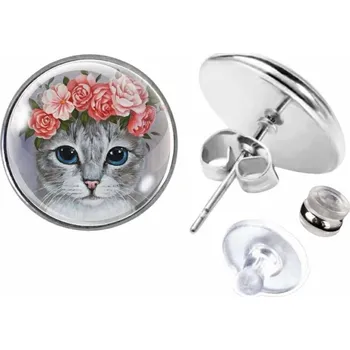 Náušnice Peckové náušky Náušnice z chirurgické oceli 14 mm, Kočička