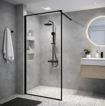 Erga Paris, sprchová zástěna Walk-In 90x200 cm v černém rámu, 8mm čiré sklo, černý profil, ERG-V02-PARIS-090x200-BF