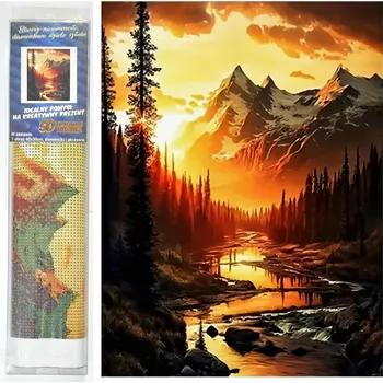 Diamantové malování Norimpex Horská řeka při západu slunce 30 × 40 cm