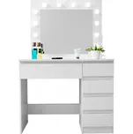 Aga Toaletní stolek MRDT06 se zrcadlem, osvětlením a el. zásuvkou, lesklý bílý