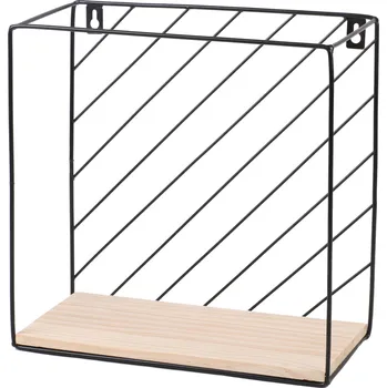 police DOCHTMANN Nástěnná police čtverec 28 × 28 × 14 cm, kov, dřevo, černá