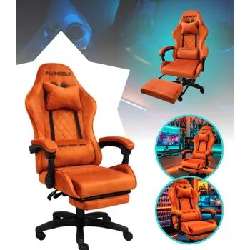 Herní židle Oranžová herní židle se sametovým čalouněním a výsuvnou opěrkou nohou