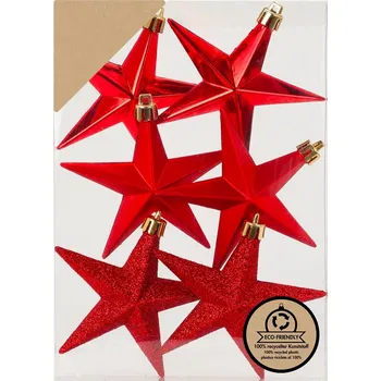 LAALU Vánoční ozdoby - hvězdičky, červené, 9 cm, 6 ks