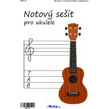 Notový sešit pro ukulele A4 - 40 stran, 6 notových řádků s tabulaturou Kniha