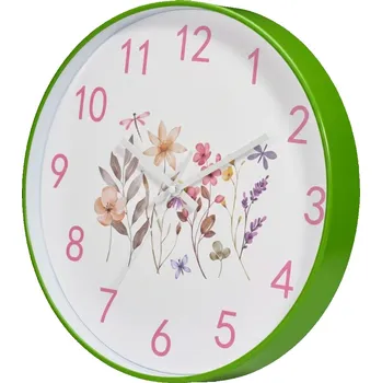 Hodiny Home Styling Collection Nástěnné hodiny zelené s motivem květin, průměr 30 cm