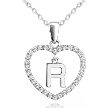 Šperk MINET Stříbrný náhrdelník písmeno v srdíčku "R" se zirkony (Ag 925/1000, 3,4 g)