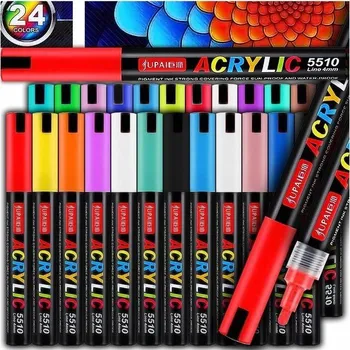 TopKing Akrylové fixy, XXL profesionální sada s nejširší paletou barev pro umělce, voděodolné, 24 ks