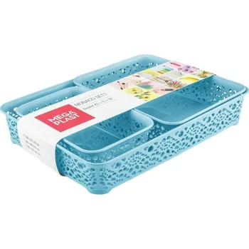 Odpadkový koš Mega Plast, Set košíky MONAKO XS + S + M, 6,5 × 36 × 27 cm, světle modrý