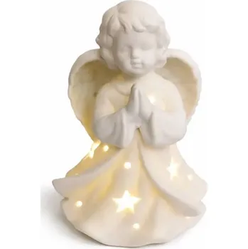 Velikonoční dekorace DECOLED LED keramický andílek modlící se 9,3 × 7,6 × 14,9 cm, teple bílá, 2× LR44