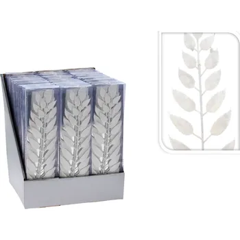 LAALU Větvička bílá s glitry lístky, 3,2 × 7,5 cm, sada 9 ks