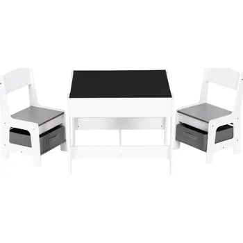 Dětský zahradní nábytek ECOTOYS ZKC-1A Dětská sada nábytku, stůl a 2 židle s úložnými boxy a oboustrannou tabulí