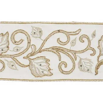 LAALU Stuha - luxusní, krémová s dekorem, 10 cm x 4,5 m
