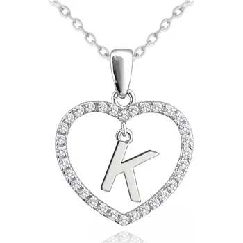 Šperk MINET Stříbrný náhrdelník písmeno v srdíčku "K" se zirkony (Ag 925/1000, 3,4 g)