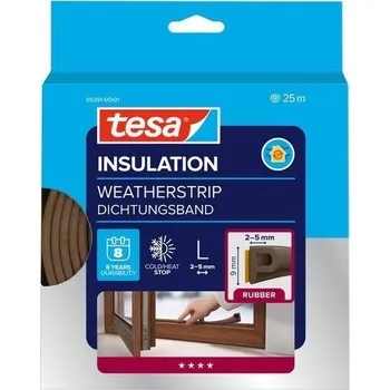 Těsnění do okna a dveří tesa® Izolační samolepicí těsnění – gumové, profil P, 25 m × 9 mm × 5.5 mm, hnědé