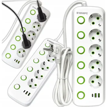 Napájecí kabel PRODLUŽOVACÍ KABEL ZÁSUVKOVÁ LIŠTA NABÍJEČKA 5 ZÁSUVEK 2x USB 1x USB C 1,9 m