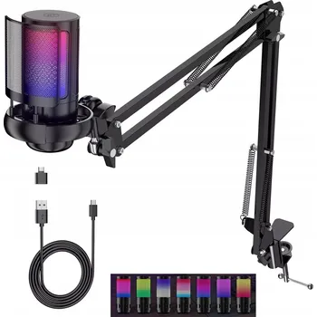Mikrofon USB KONDENZÁTOROVÝ MIKROFON GAMINGOVÝ RGB K POČÍTAČI S RAMENEM
