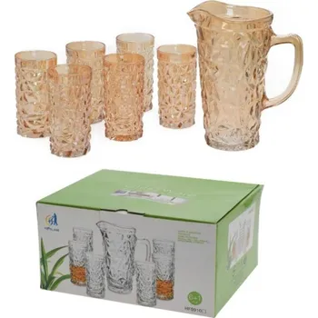 Džbán 1,2 l + 6x pohár 250 ml sklo zlatý