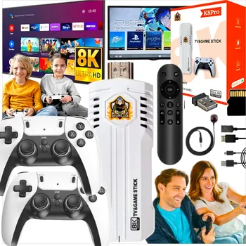 Herní konzole PŘENOSNÁ RETRO HERNÍ KONZOLE HDMI 8K EMULÁTOR + 2 OVLADAČE, 20000 HER, ANDROID TV