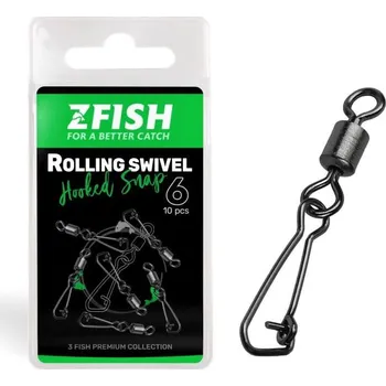 Zfish Obratlík Rolling Swivel & Hooked Snap Velikost 6, 27 kg 2 × 10 ks