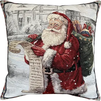 Povlečení Home of Christmas Gobelínový vánoční povlak na polštář s motivem Santa se seznamem 45 × 45 cm
