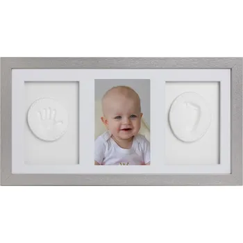 Dětsný nábytek Tiny Memories Sada na otisky nožiček či ručiček, trojrámek, dárková sada pro miminko, stříbrná