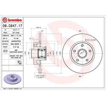 Brzdový kotouč BREMBO brzdový kotouč 08.C647.17, sada 2 ks