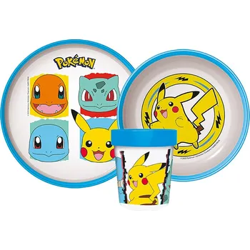 Jídelní set Storline Dětský plastový jídelní set POKÉMONI s protiskluzem a kelímkem modrý