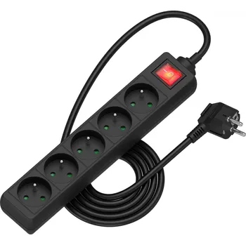 Elektrická zásuvka AlzaPower prodlužovací přívod 230V 5 zásuvek vypínač 1.5m černý