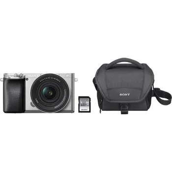 Sony Alpha A6100 stříbrný + E PZ 16–50 mm f/3,5–5,6 II + SONY SF-E64A + Sony LCS-U11