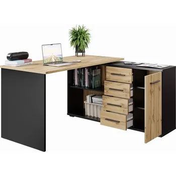 Psací stůl Nejlevnější nábytek Nejby Gianni, rohový, pravý, černá / dub wotan