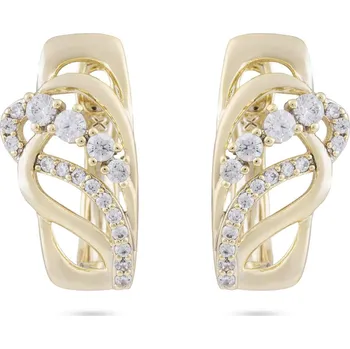 Náušnice Biju Pozlacené náušnice 14K visací, oválek s ozdobnými vlnkami a zirkony 1002404