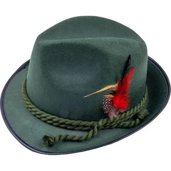 Funny Fashion Zelený klobouk s peřím - myslivec