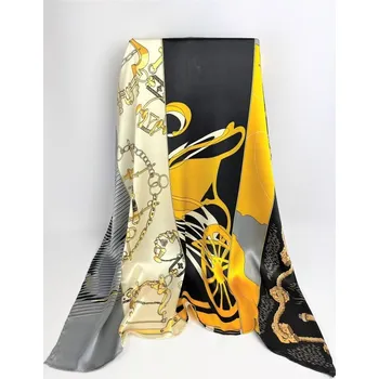 Šátek BoSETA S.r.l. Italy Luxusní hedvábný šátek s různými motivy v černé a žluté barvě 100% hedvábí 90 cm čtverec