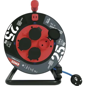 Elektrická zásuvka EMOS Počasí odolný kabel na bubnu 25 m, 4 zásuvky, modrý, silikon, 230 V, 1,5 mm2 SCHUKO