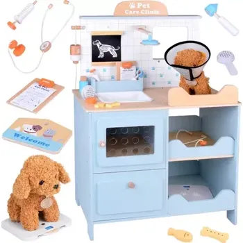 Dřevěná hračka Dřevěný veterinární set s plyšovým pejskem