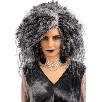 Karnevalová paruka Carnival Toys Černo - bílá bohatá čarodějnická paruka