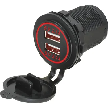Adaptér - nabíječka z 12 V na 2x USB 5 V / 4,2 A - červené podsvícení