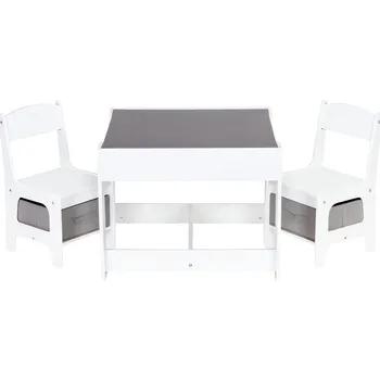 Dětský zahradní nábytek ECOTOYS ZCF-01A Dětská sada nábytku, stůl a 2 židle s úložnými boxy a oboustrannou tabulí