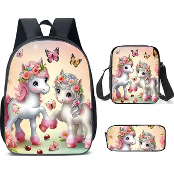 Školní batoh Excellent Školní sada 3 ks béžová - Jednorožci