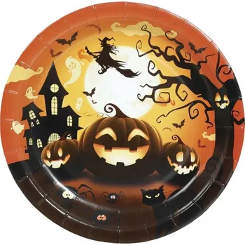 Talíř GUIRA Papírové talíře Halloween, dýně, čarodějnice, průměr 23 cm, 6 ks